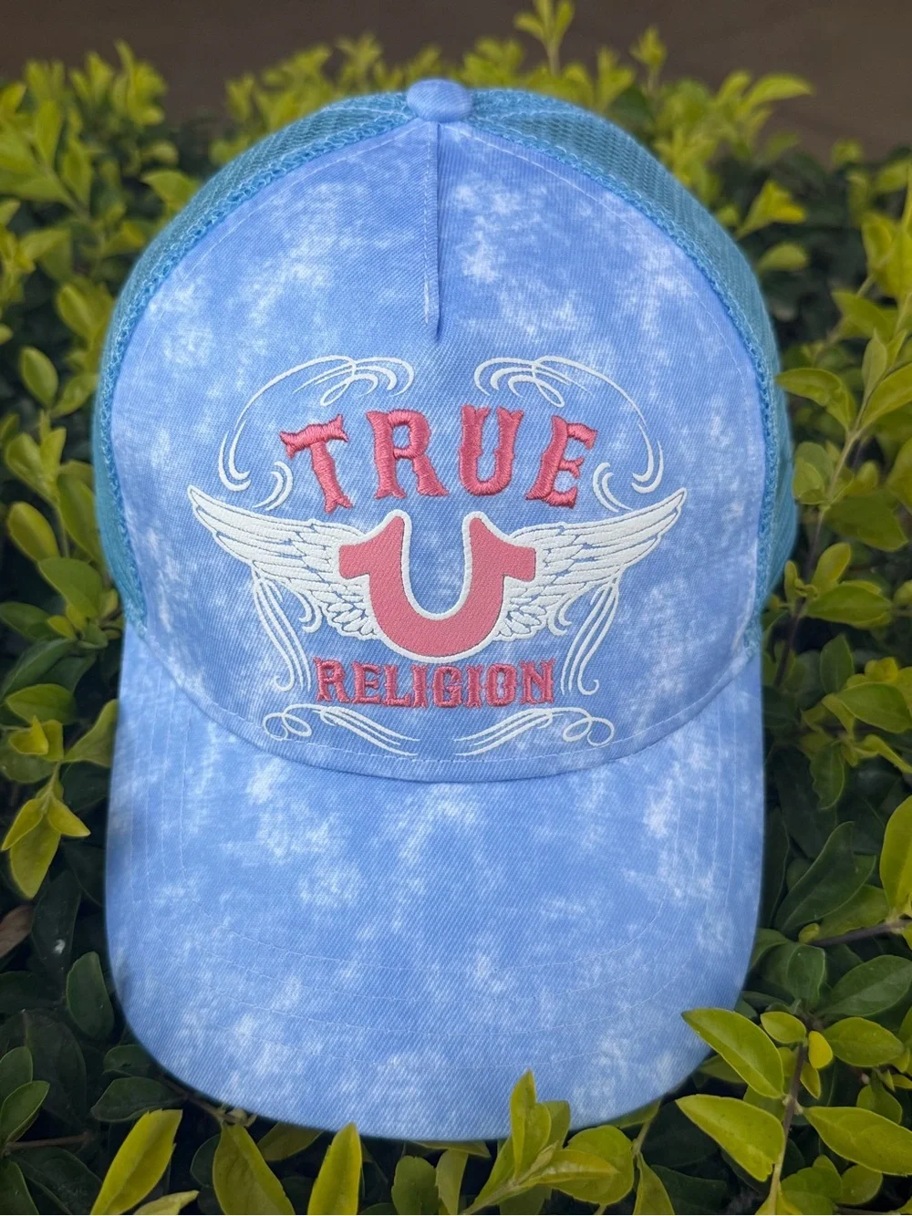 True Religion Blue Washed Cap with Red Logo